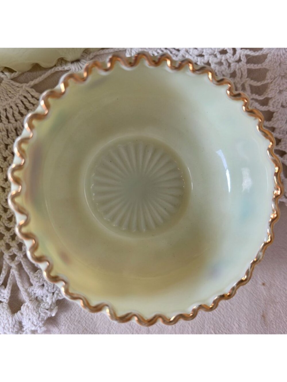 Antique Jefferson Optic Custard Glass Berry Bowl Set 7 Pc Hand Painted Roses Gol - Picture 7 of 15